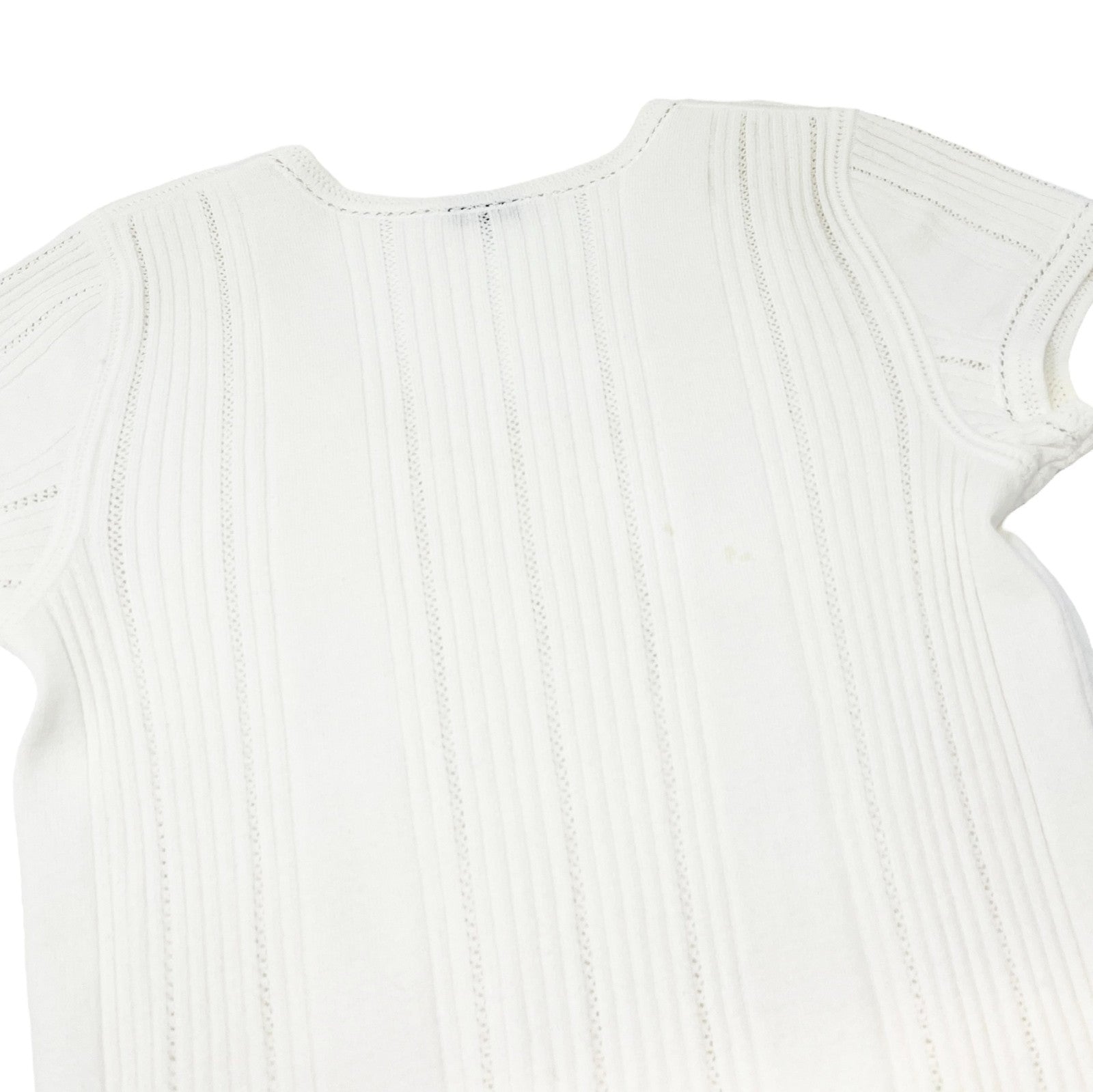 CHANEL Vintage 03P CC Logo Knit Rib T-shirt Top Mesh White Cotton Short Sleeve