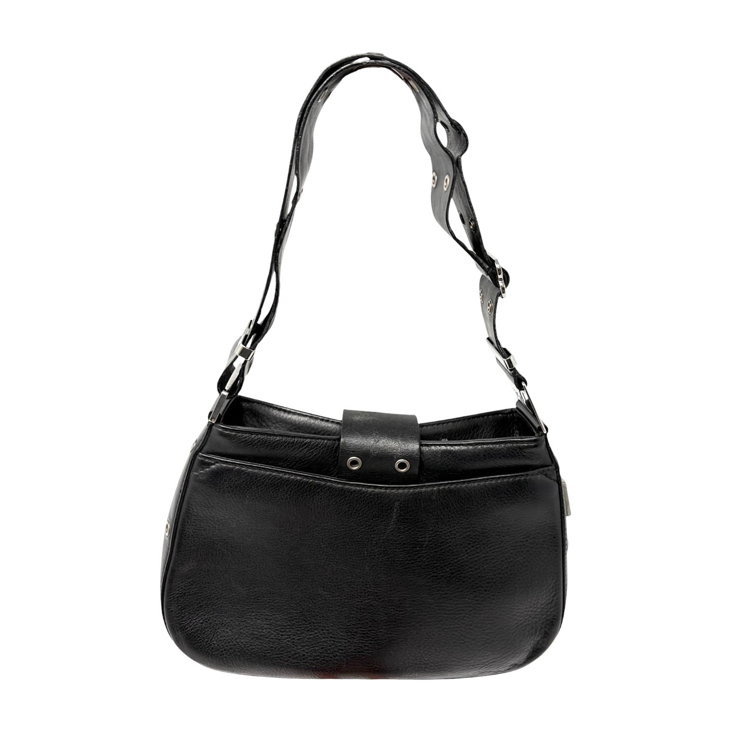 Christian Dior Vintage Street Chic Shoulder Bag Black Silver Leather 902204