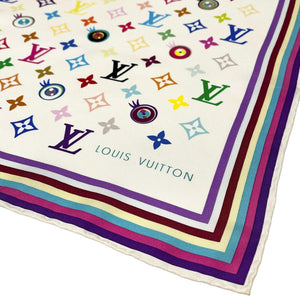 LOUIS VUITTON Vintage LV Multicolor Monogram Logo Scarf Wrap Shawl Craem
