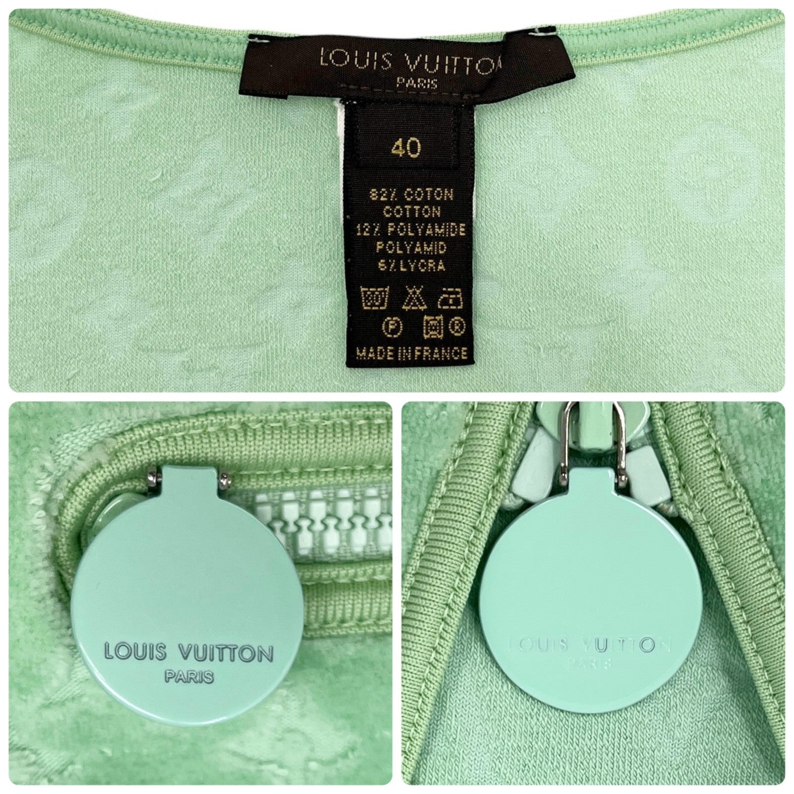 LOUIS VUITTON Vintage LV Monogram Zipped Jacket #40 Light Green Cotton Velour