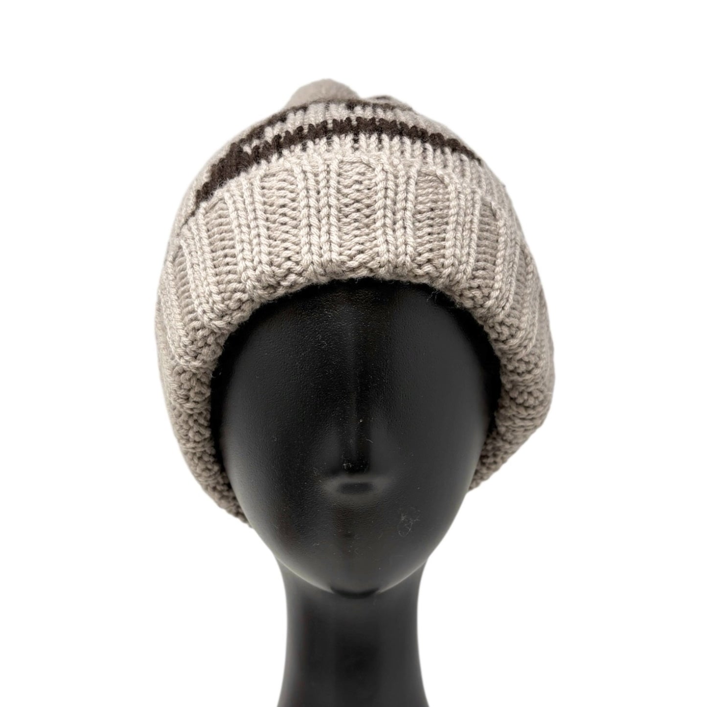 LOUIS VUITTON Vintage Knit Cap Beanie Hat Gray Brown Pompon LV Logo Wool