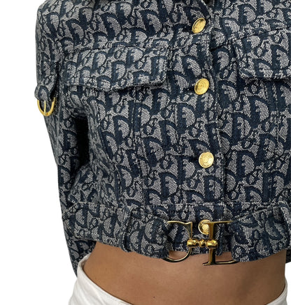 Christian Dior Vintage Trotter Monogram Belt Jacket #38 Blue Denim 902493