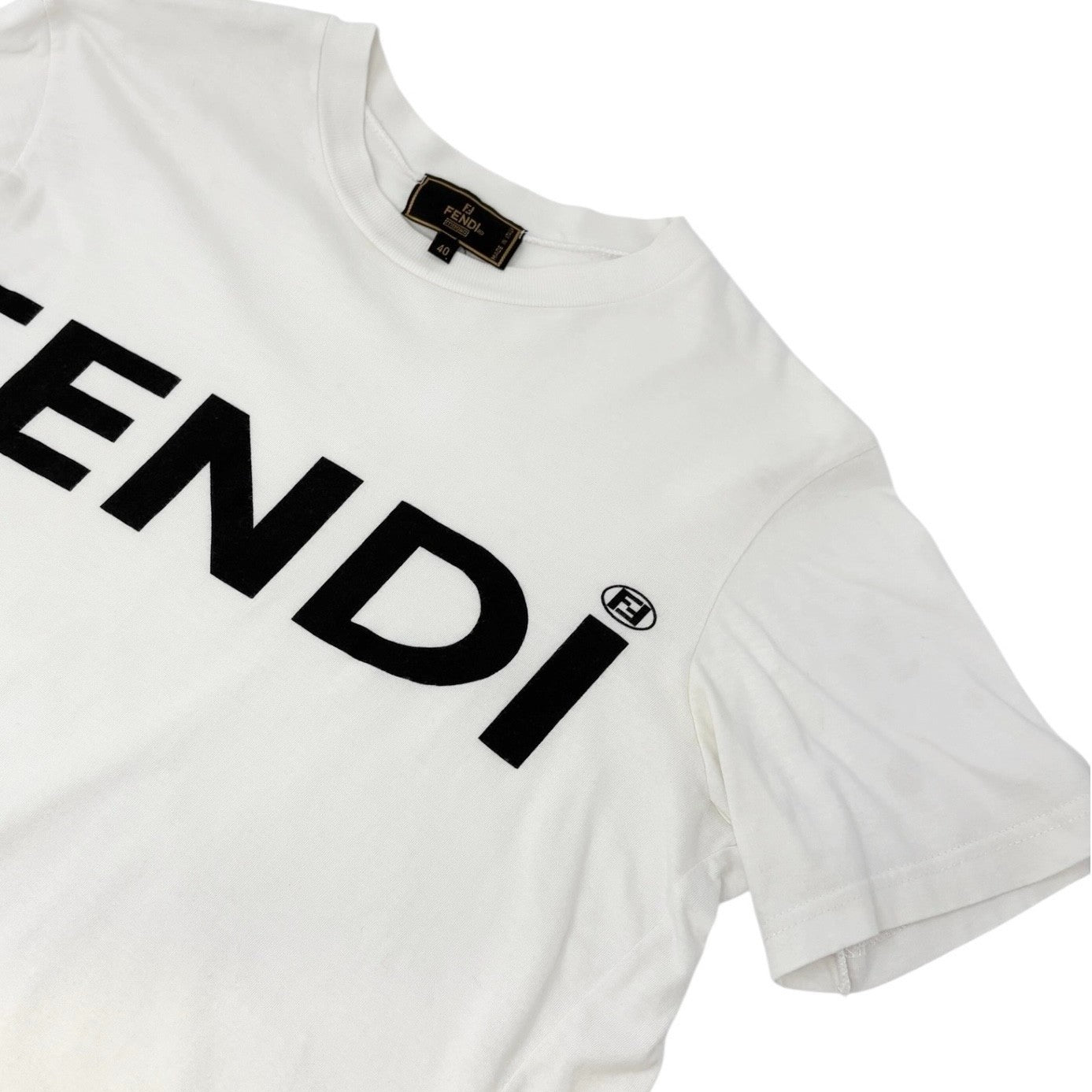 FENDI Vintage Big Logo T-shirt Top #40 White Black Cotton Short Sleeve