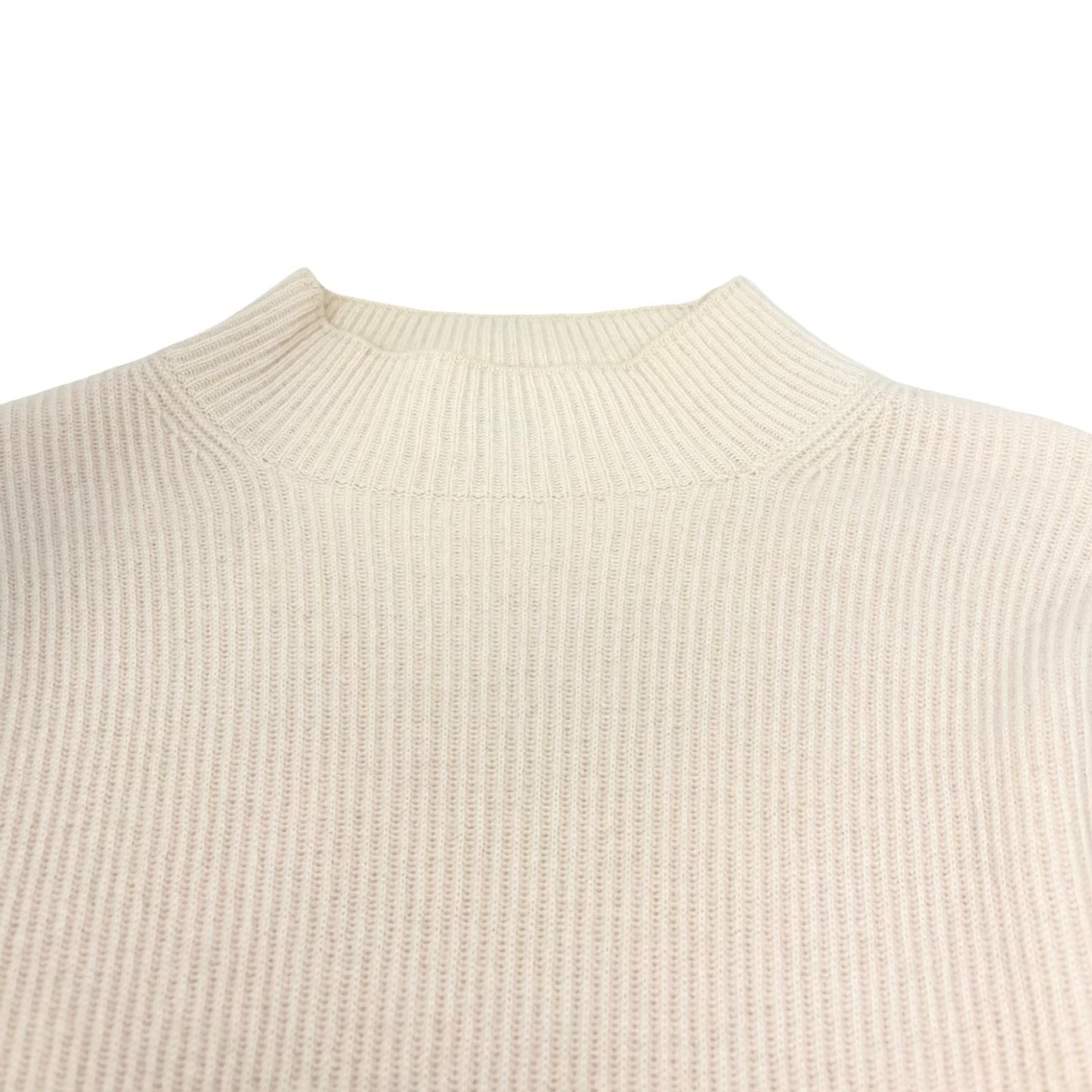 CHANEL Vintage CC Logo Button Rib Knit Cashmere Sweater Top #S Cream 106909