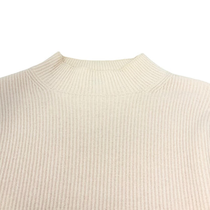 CHANEL Vintage CC Logo Button Rib Knit Cashmere Sweater Top #S Cream 106909