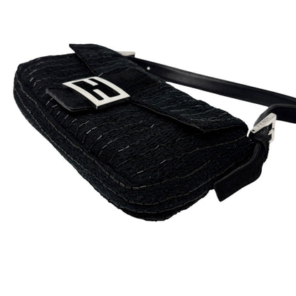 FENDI Vintage FF Logo Beads Knit Mamma Baguette Shoulder Bag Black 901891