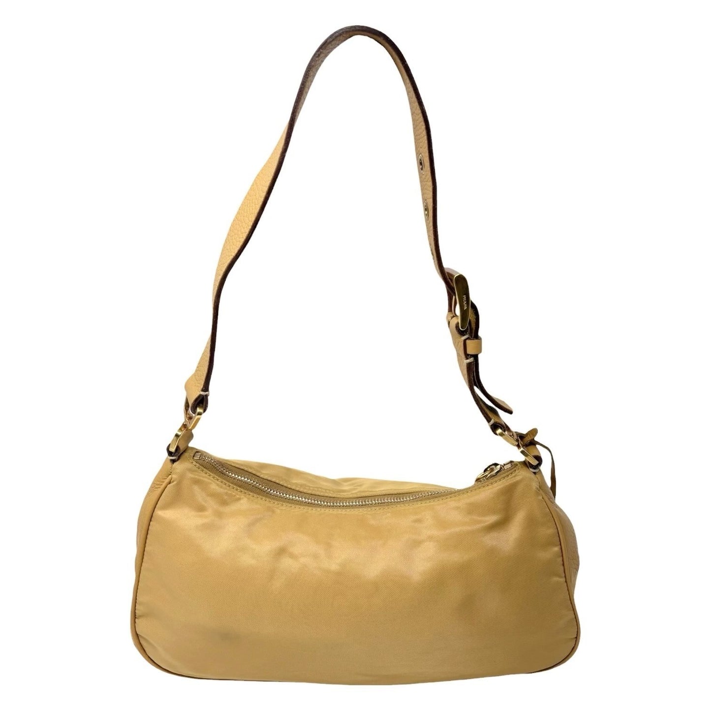 PRADA Vintage Triangle Logo Tessuto Nylon Shoulder Hobo Bag Leather Yellow Key