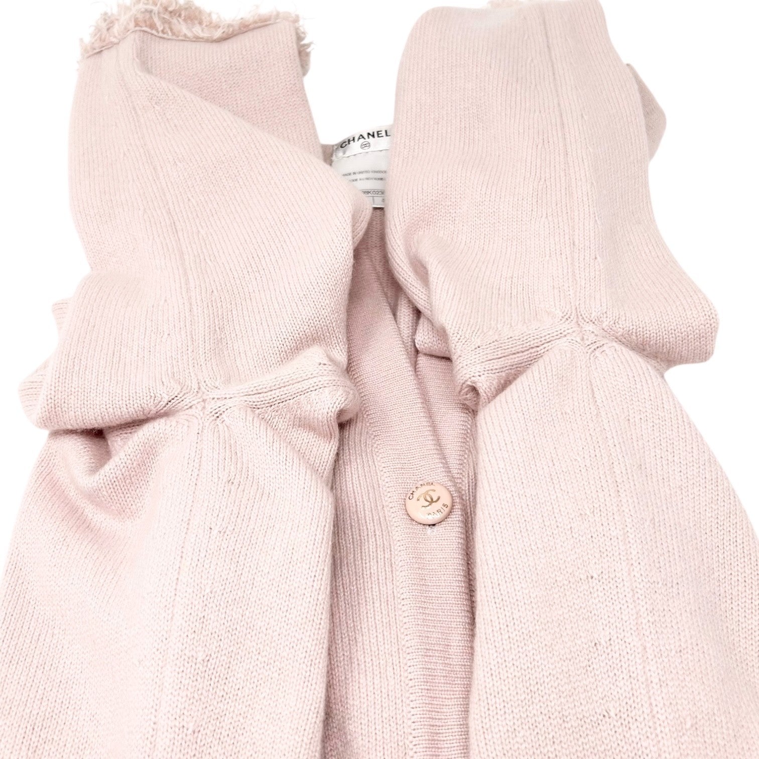 CHANEL Vintage 09A Logo Long Cardigan Top Sweater ＃40 Pink Cashmere Knit Tweed