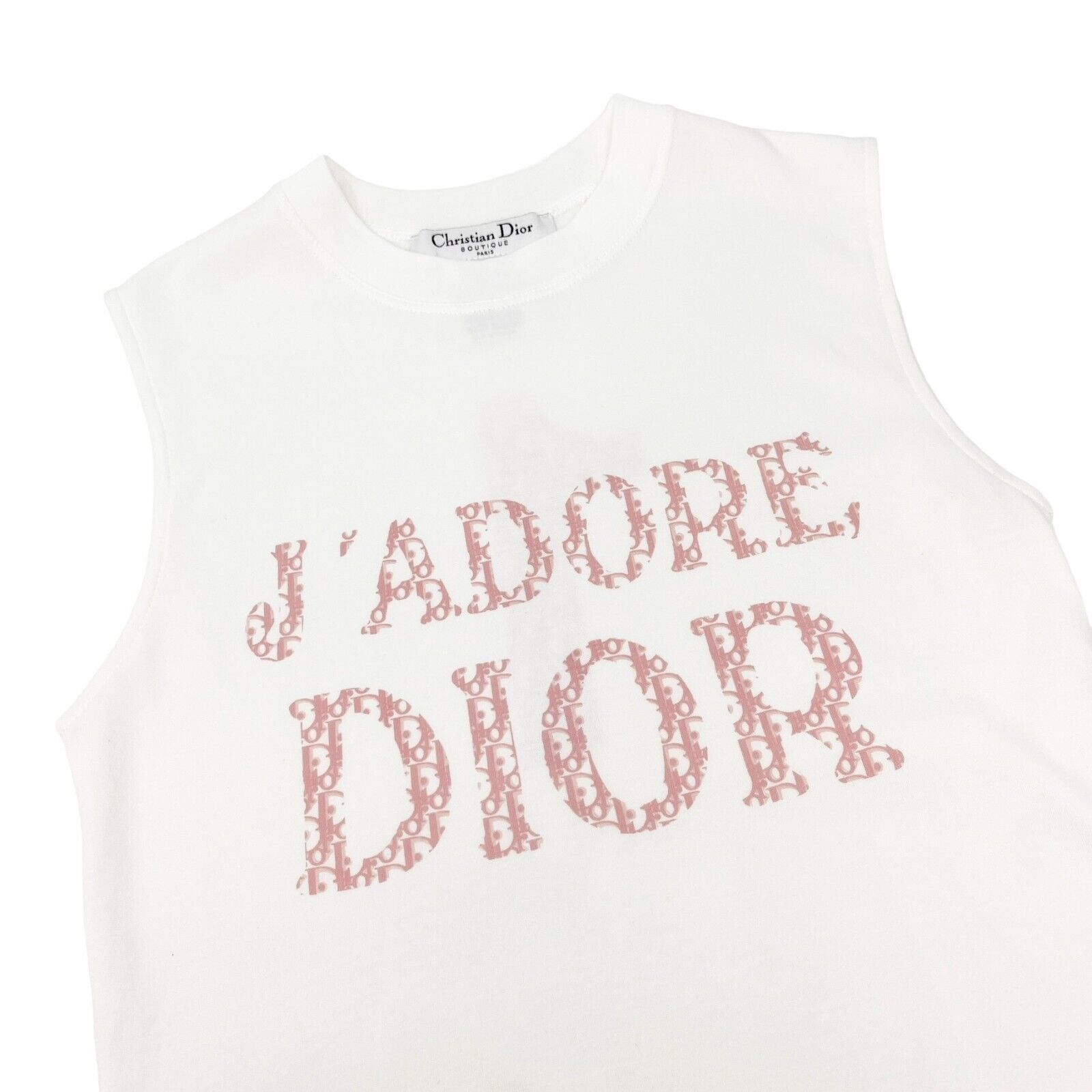 Christian Dior Vintage Trotter Monogram J'ADORE Logo Tank Top #36 White Rank AB