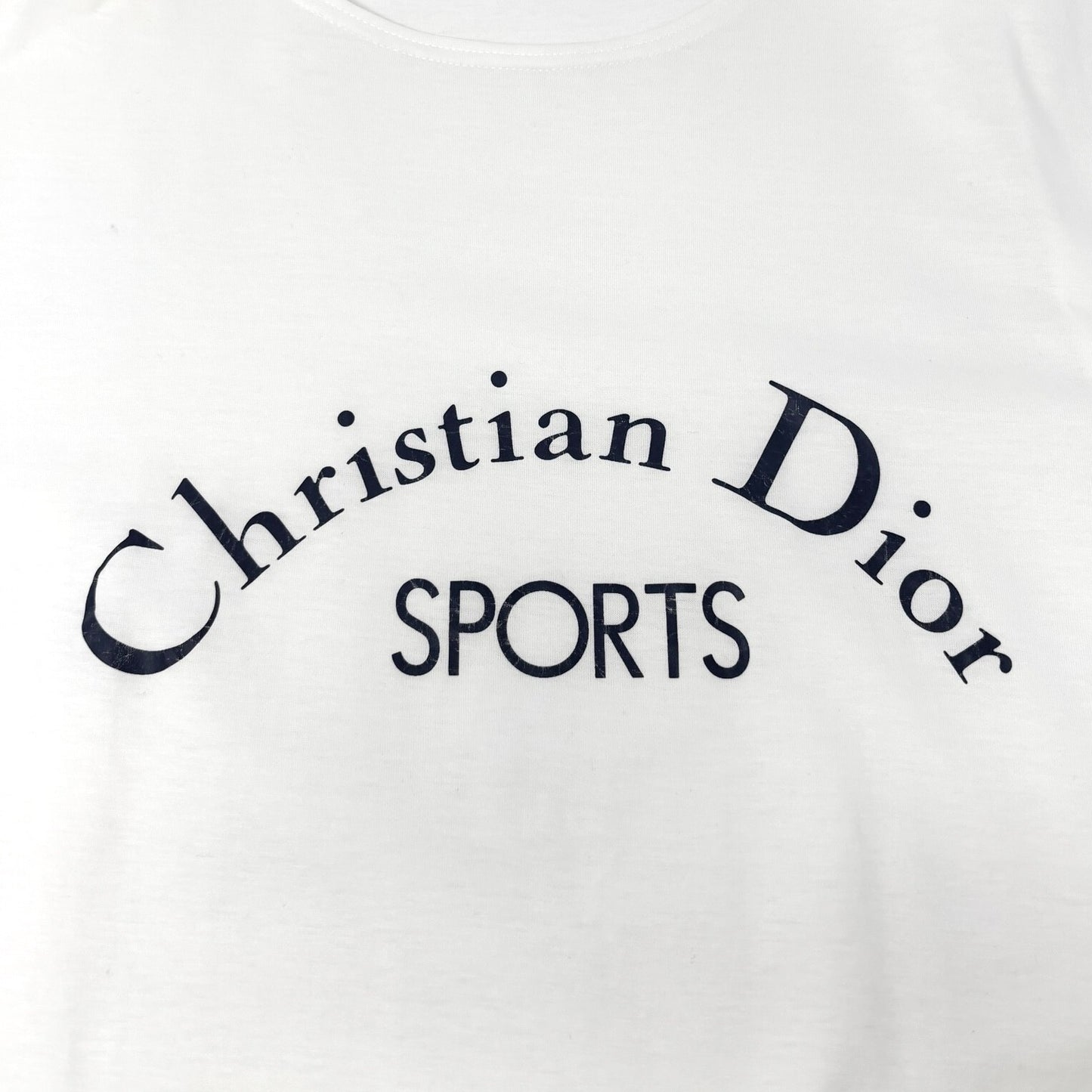 Christian Dior Sports Vintage Big Logo T-shirt Top #M White Dark Blue Cotton