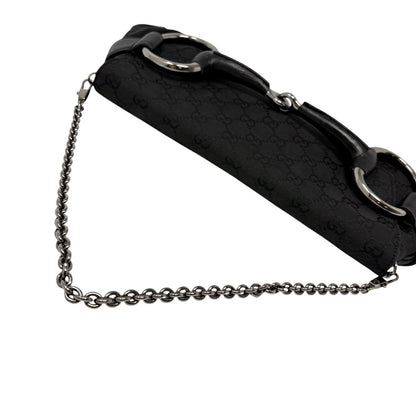 GUCCI Vintage Horsebit GG Monogram Chain Shoulder Bag Black Silver 902485