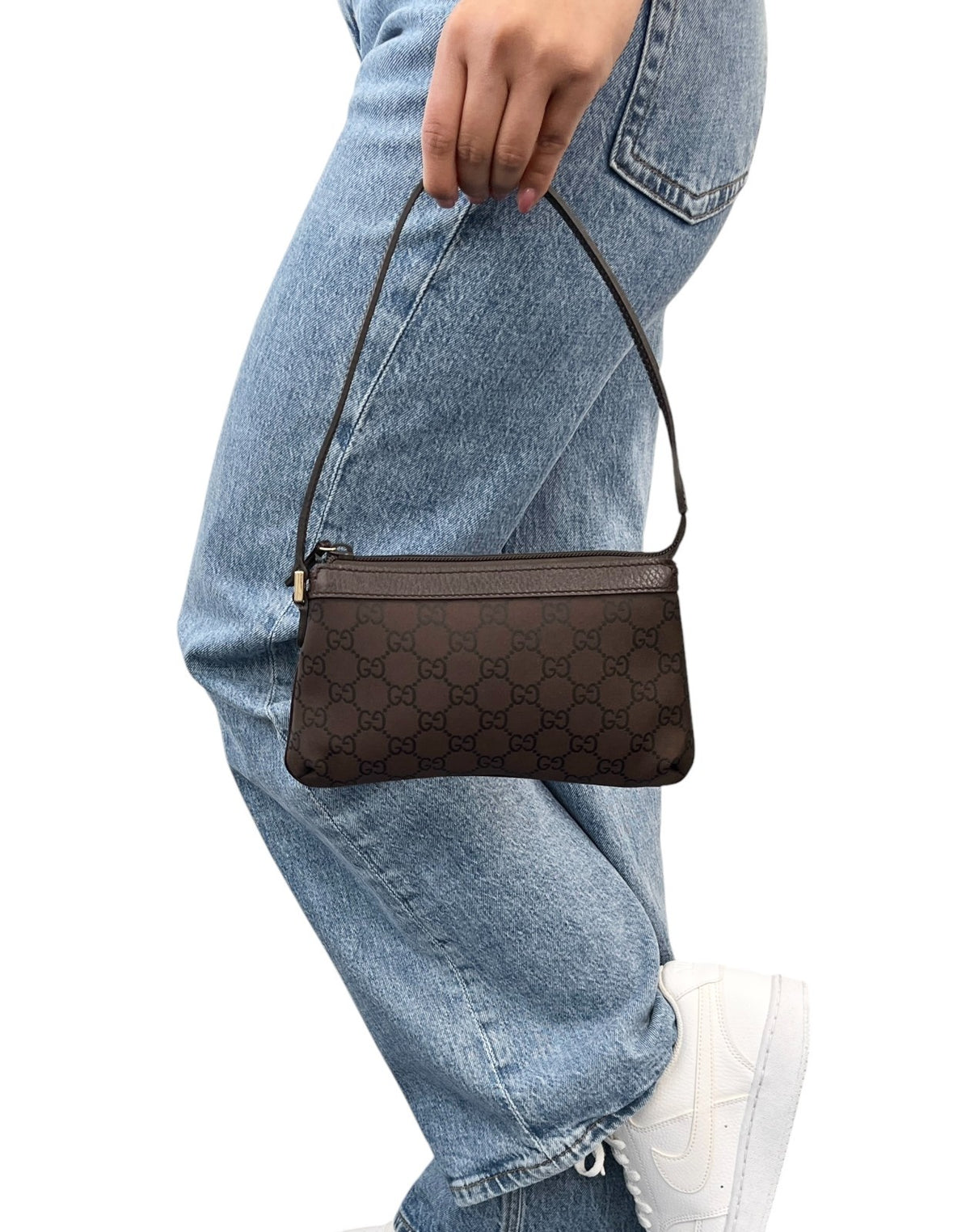 GUCCI Vintage GG Monogram Mini Shoulder Bag Pochette Brown Nylon 902311