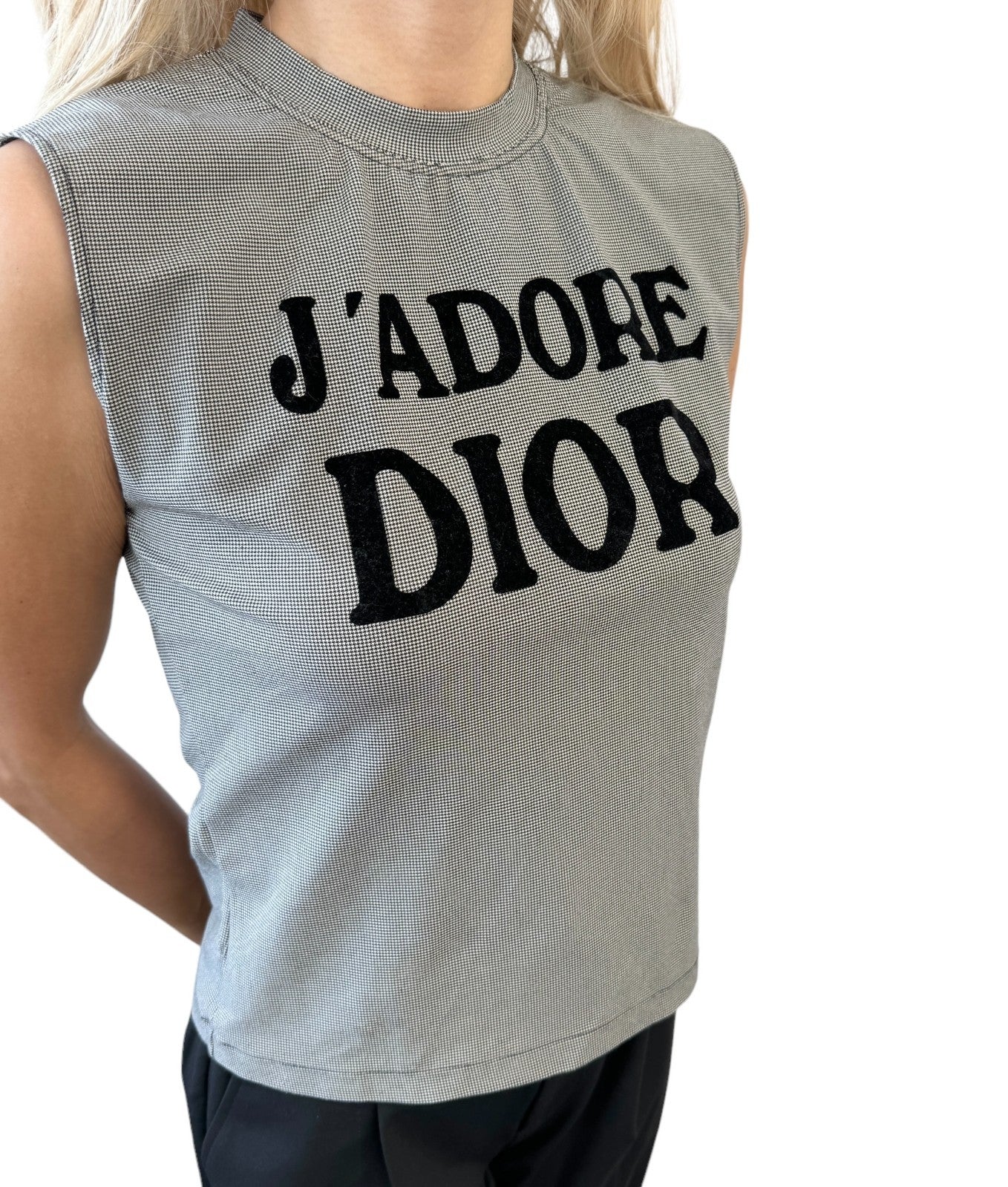 Christian Dior Vintage 2002 J'ADORE Logo Tank Top #36 Gray Black Nylon