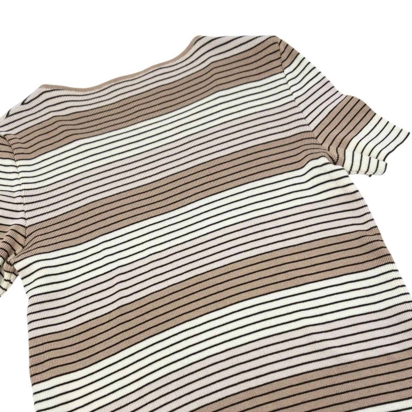 CHANEL Vintage 98P CC Mark Logo Stripe Knit T-shirt Top #44 Beige Brown Pullover