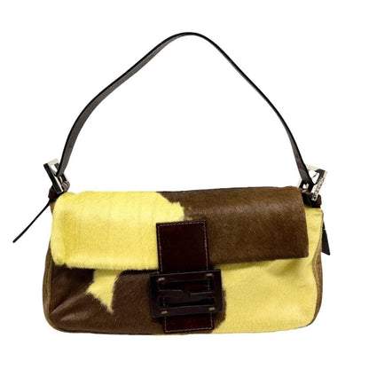 FENDI Vintage FF  Cow Mamma Baguette Bag Yellow Brown Pony Calf Hair 902801