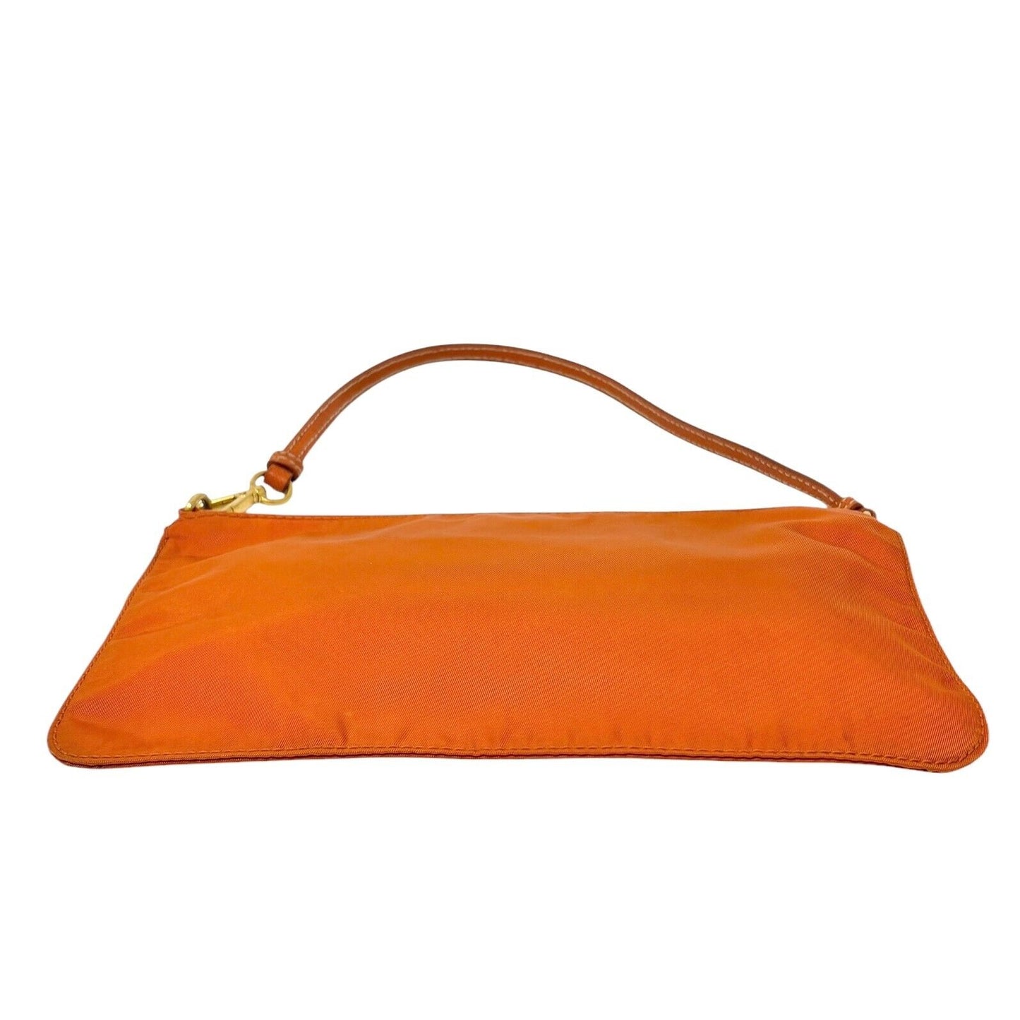 PRADA Vintage Logo Mini Shoulder Bag Pochette Pouch Orange Nylon Zip Leather