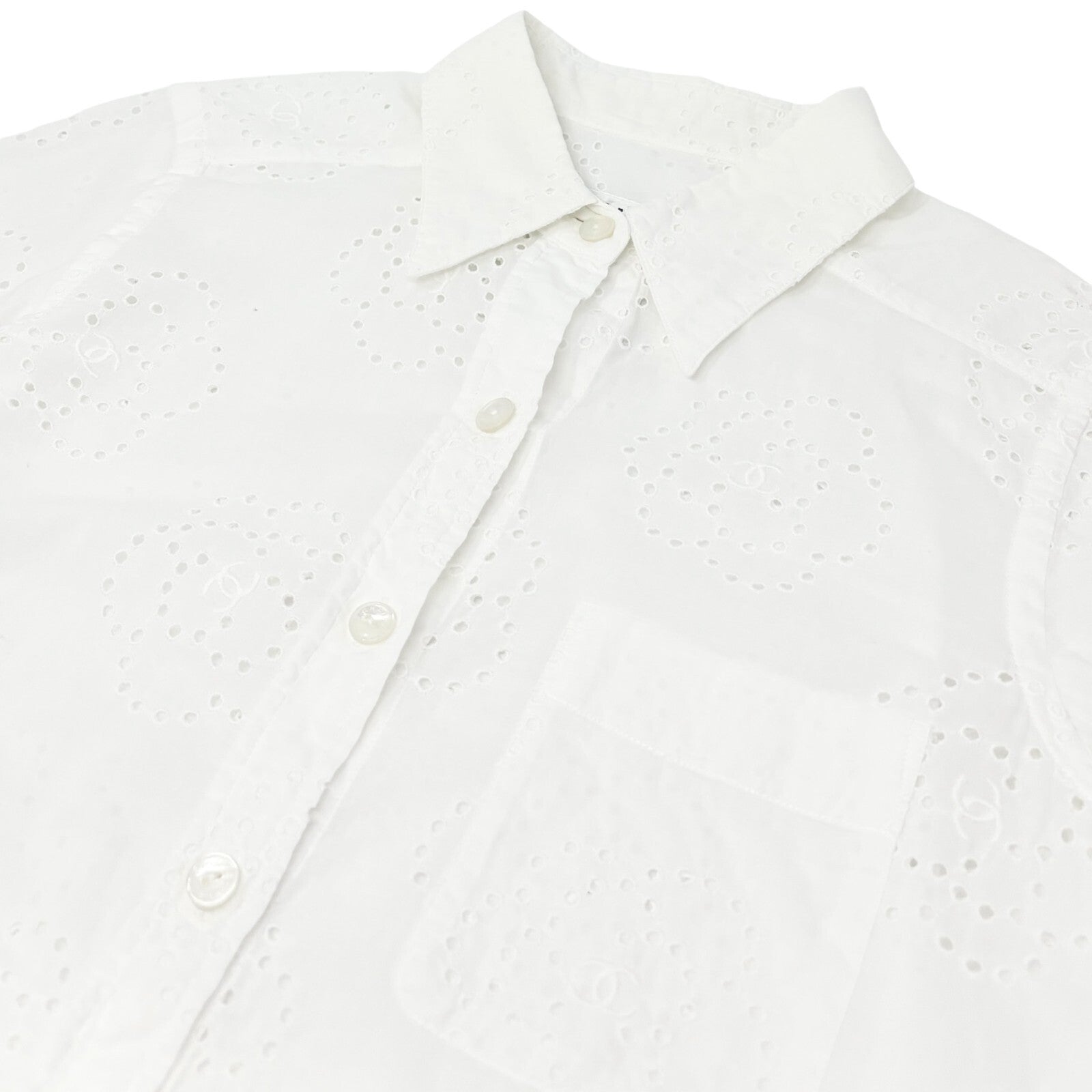 CHANEL Vintage 08P CC Mark Camellia Blouse Shirt #36 Top White Cotton Rank AB