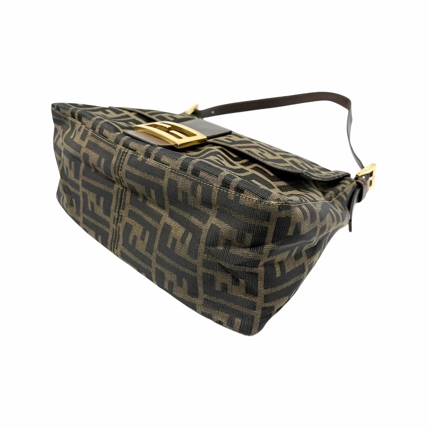 FENDI Vintage FF Zucca Mamma Baguette Shoulder Bag Canvas Brown Gold 901857