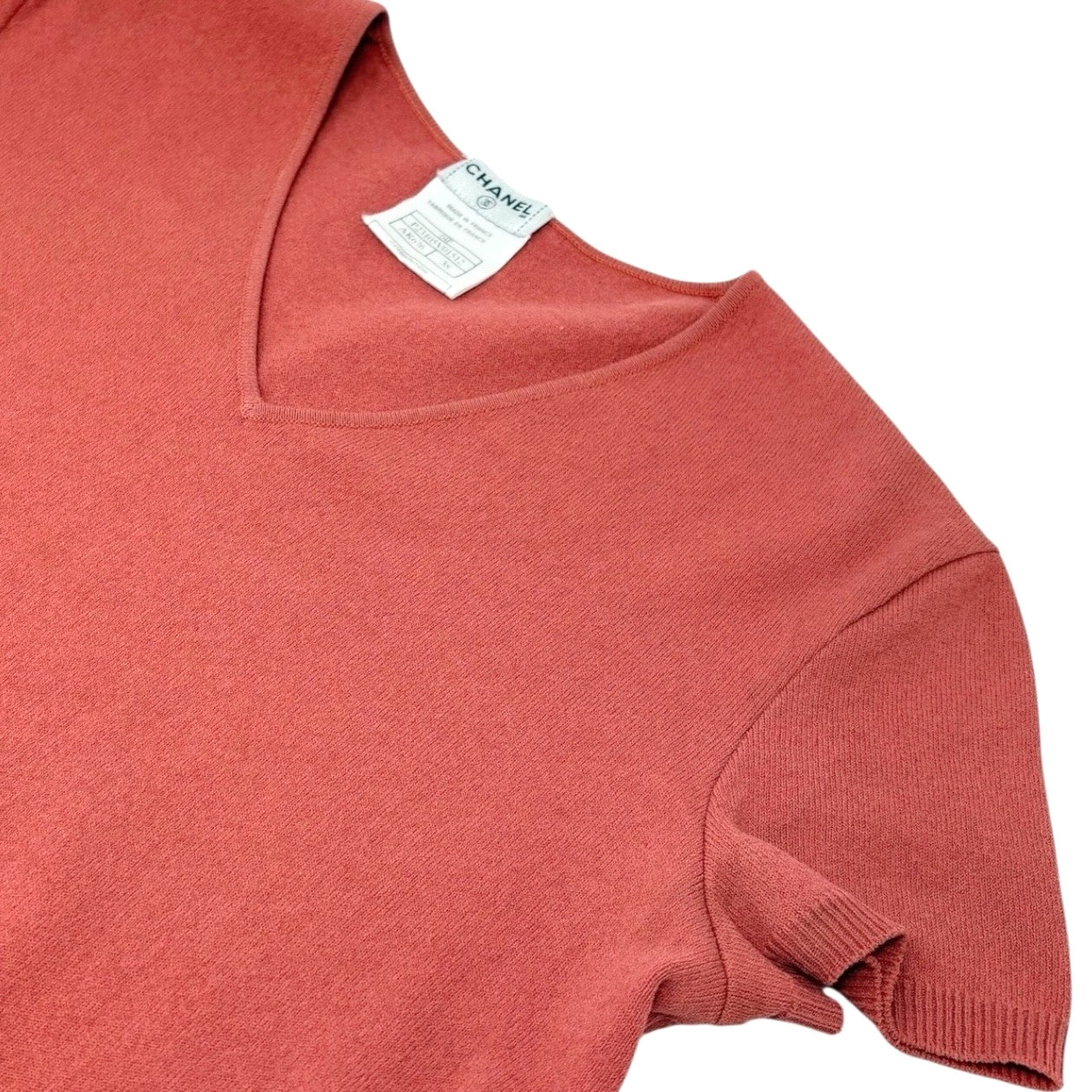 CHANEL Vintage 04P Logo Knit T-shirt Top #38 Pink Cotton Polyester