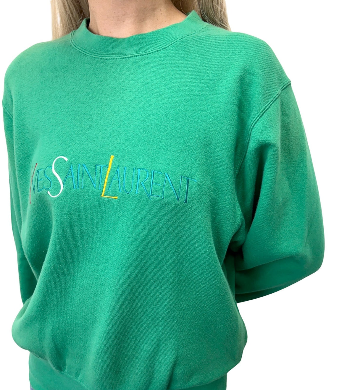 Yves Saint Laurent Vintage Logo Long Sleeve Sweatshirt Top #M  Green 902898