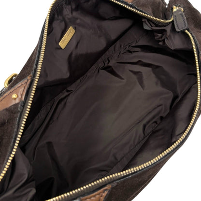 miumiu Vintage Shearling Studded Shoulder Bag Suede Boa Brown Gold 902328