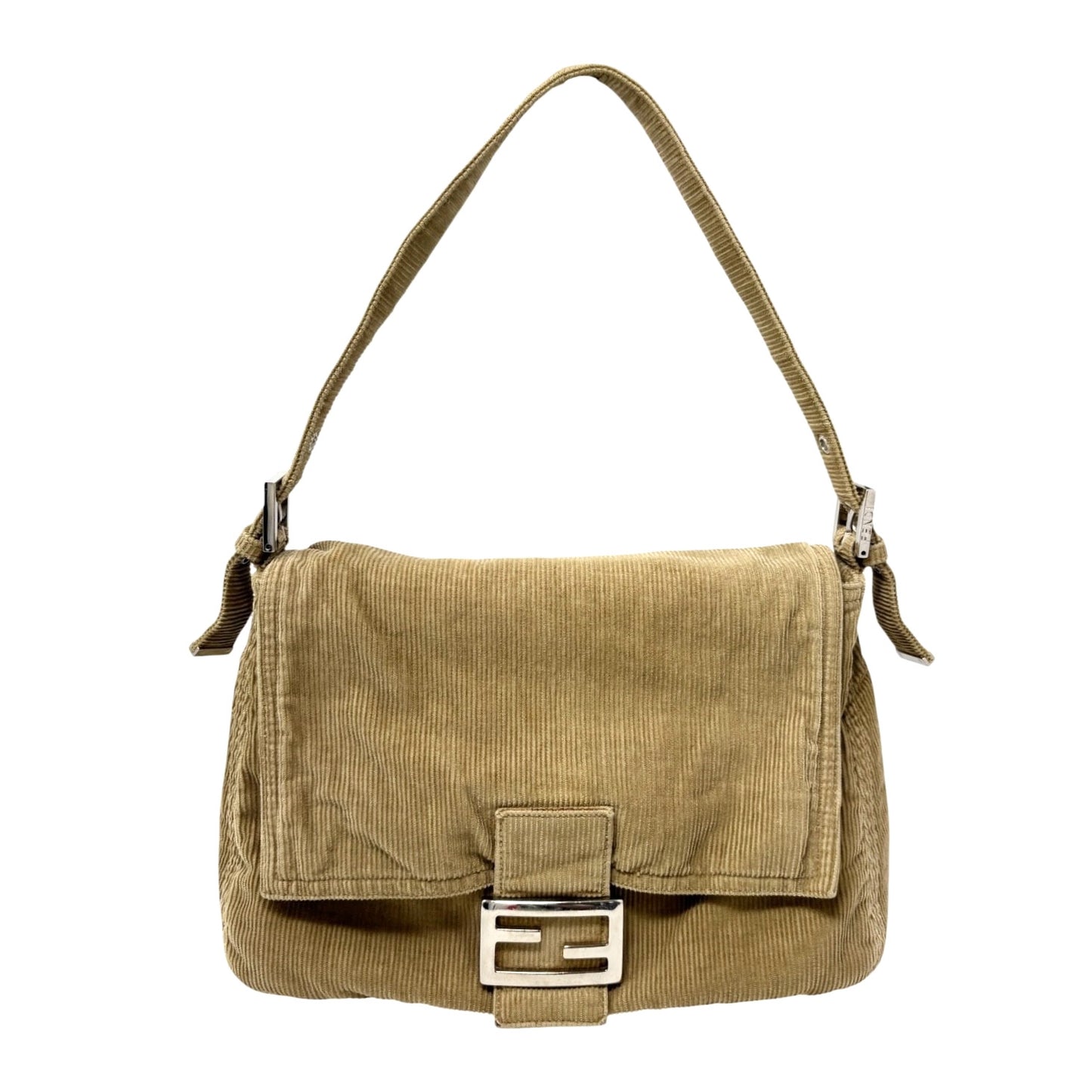 FENDI Vintage FF Logo Corduroy Mamma Baguette Shoulder Bag Light Brown 902415