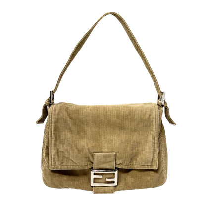 FENDI Vintage FF Logo Corduroy Mamma Baguette Shoulder Bag Light Brown 902415