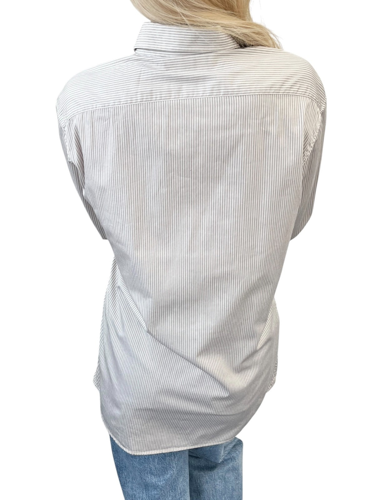 CELINE Triomphe Logo Stripe Button Up Shirt Long Sleeve #34 Brown White 901967