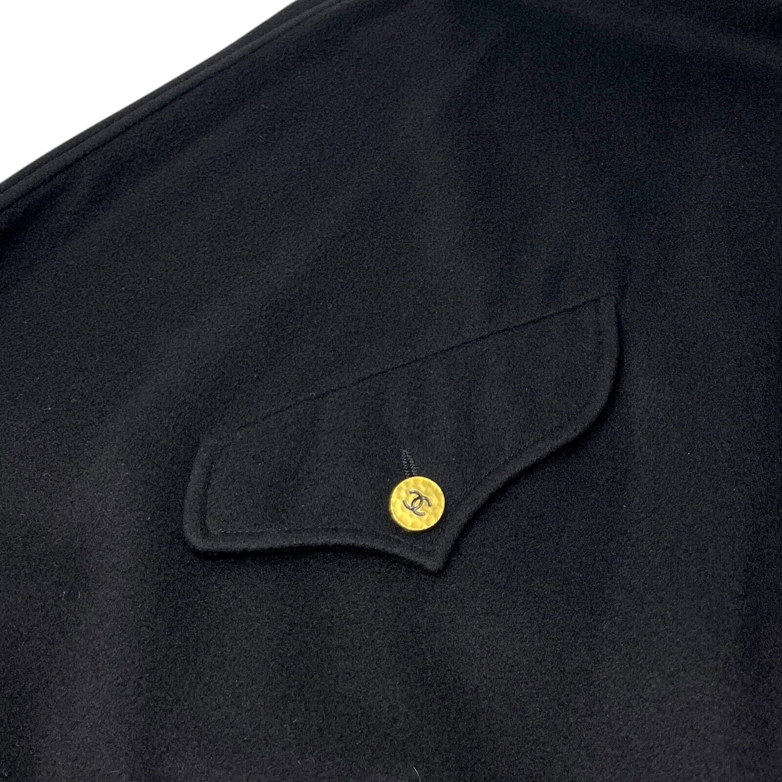 CHANEL Vintage 94A CC Logo Long Jacket Coat #36 Button Black Gold Cashmere