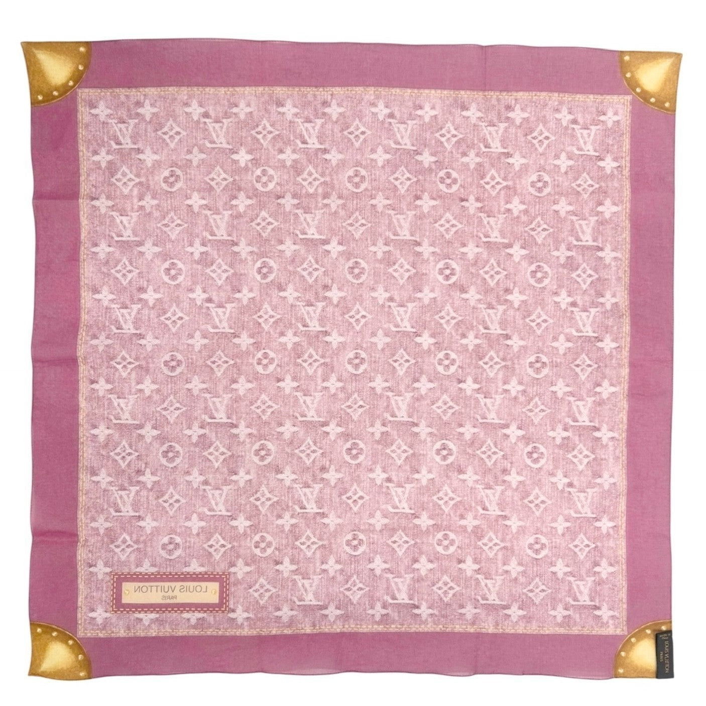 LOUIS VUITTON Vintage Monogram LV Logo Scarf Wrap Bandana Accessory Pink Cotton