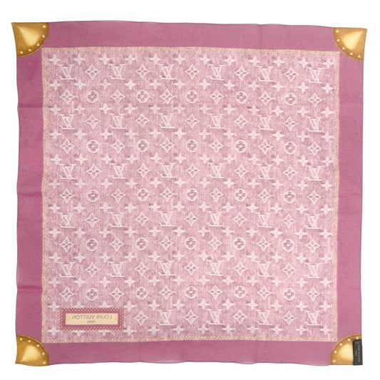 LOUIS VUITTON Vintage Monogram LV Logo Scarf Wrap Bandana Accessory Pink Cotton
