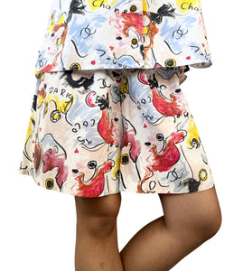 CHANEL Vintage 1995 CC Mark Shirt Shorts Set Button Multicolor Cotton Rank AB+