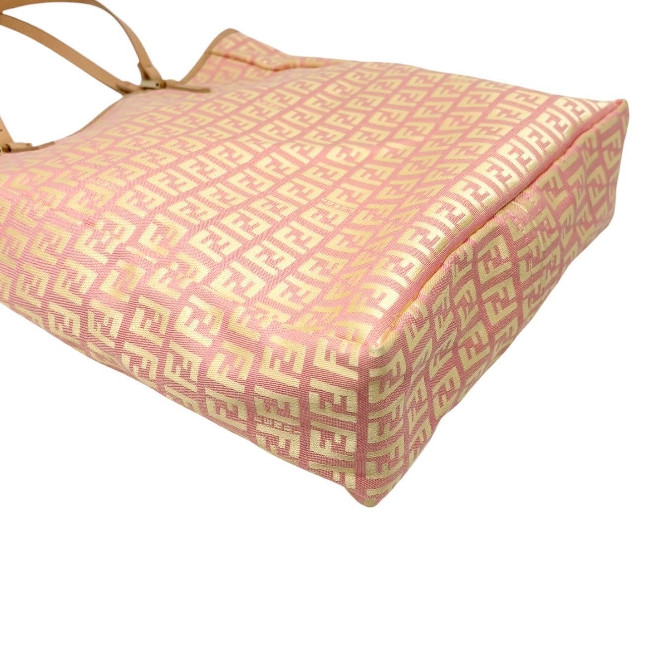 FENDI Vintage FF Logo Zucchino Tote Bag Pink Beige Canvas w/Pouch 901879