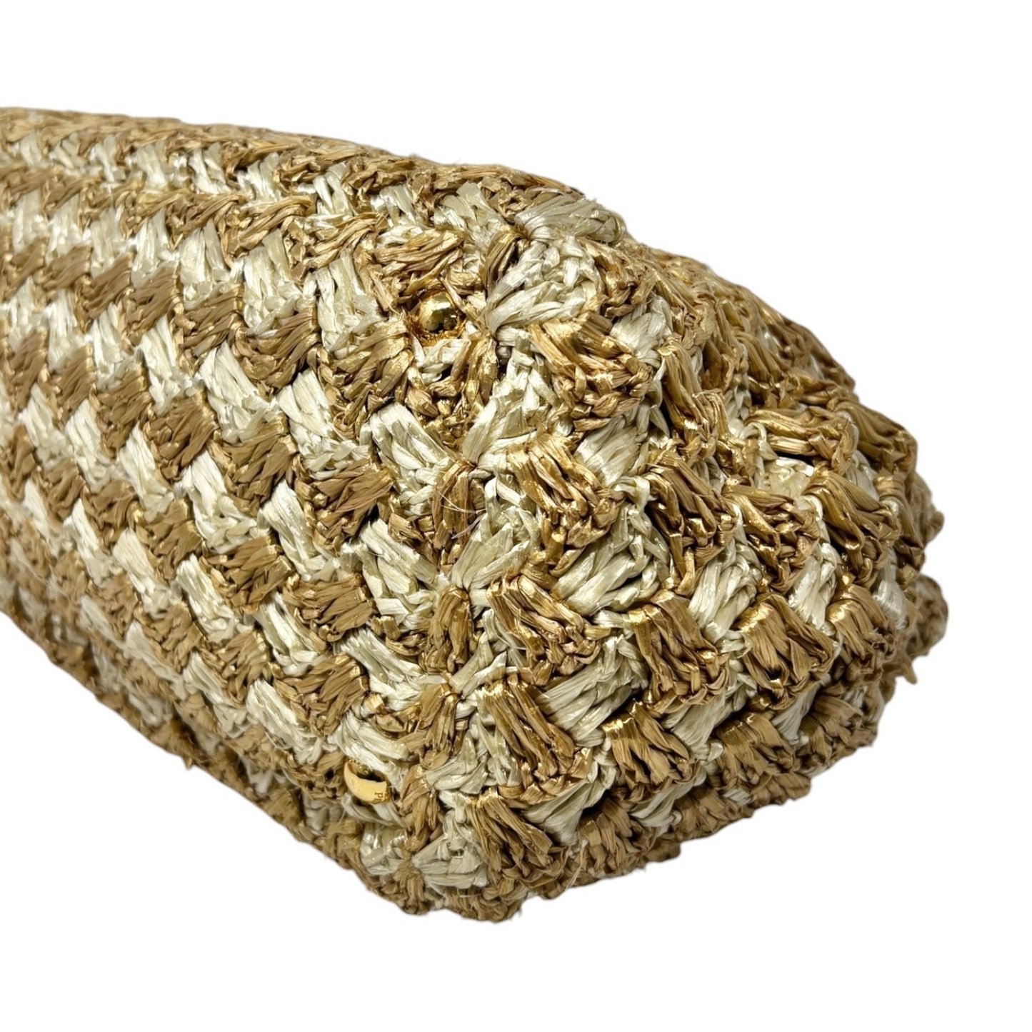 PRADA Vintage Triangle Logo Raffia Canapa Tote Bag Beige Cream Crochet 902066