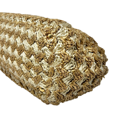 PRADA Vintage Triangle Logo Raffia Canapa Tote Bag Beige Cream Crochet 902066