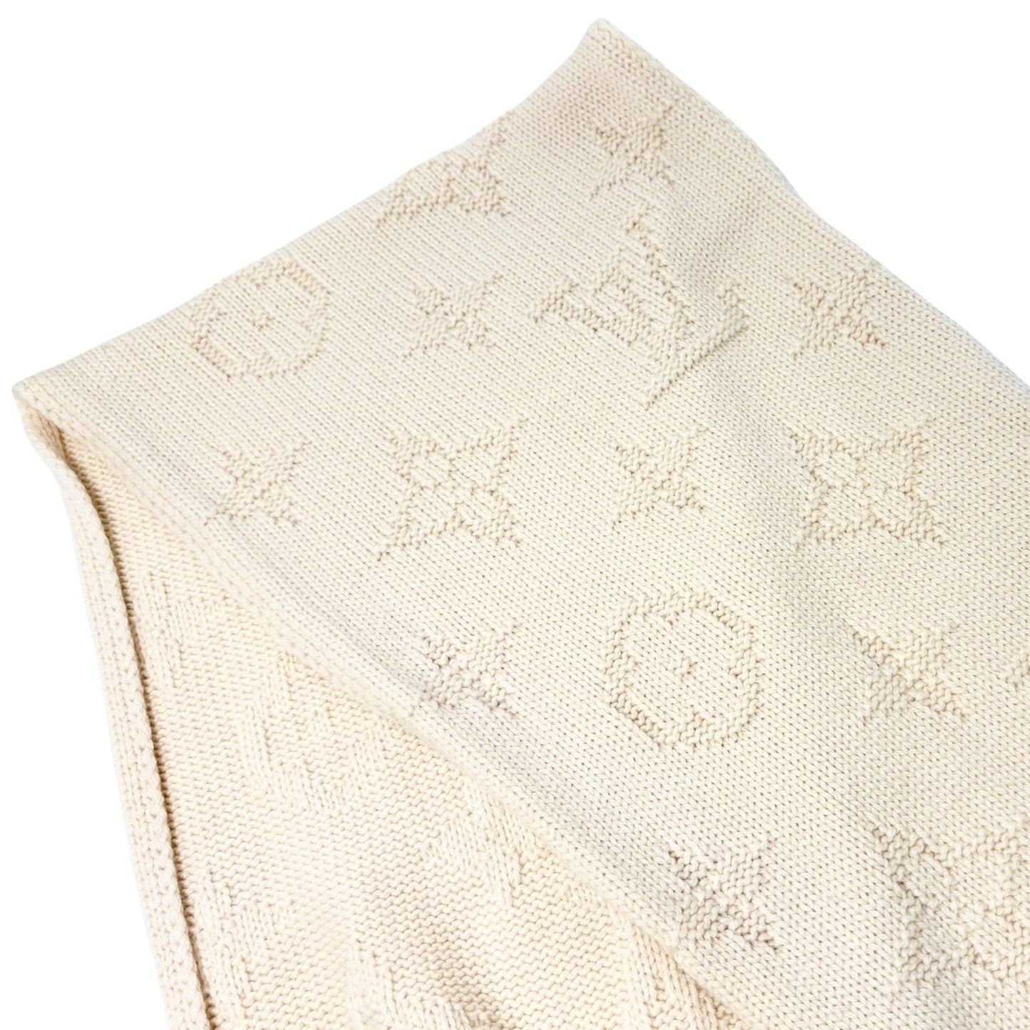 LOUIS VUITTON Vintage Monogram Escharpe Fur Scarf Shawl Cream Cashmere Logo