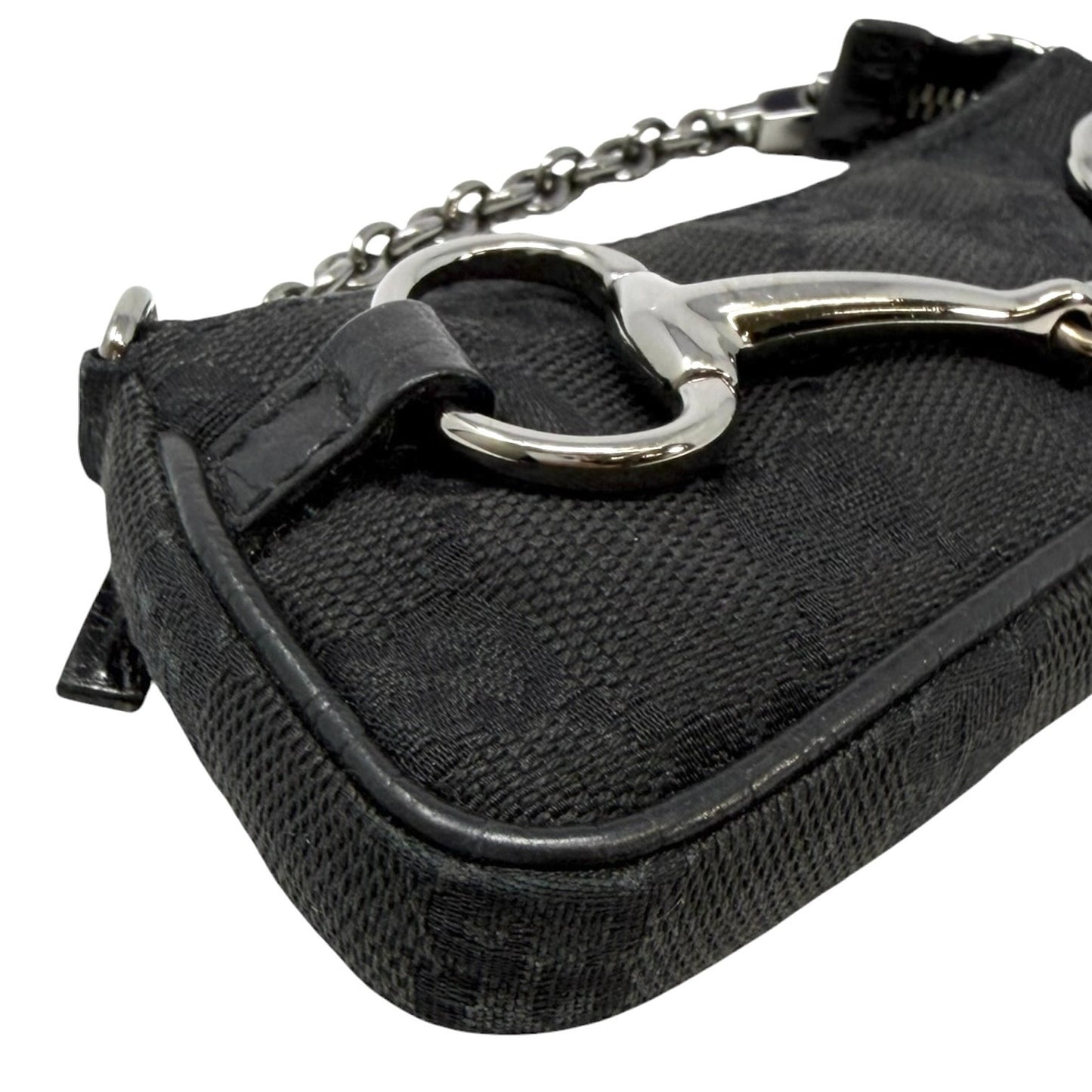 GUCCI Vintage GG Monogram Horsebit Micro Pouch Coin Purse Black Silver 902090