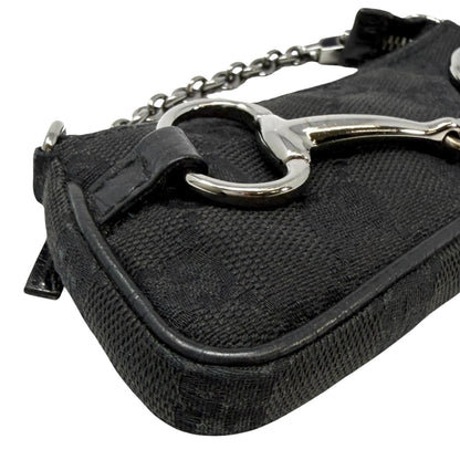 GUCCI Vintage GG Monogram Horsebit Micro Pouch Coin Purse Black Silver 902090