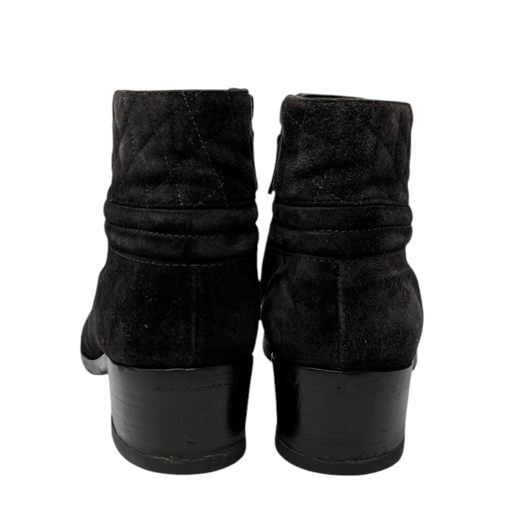 CHANEL Vintage CC Mark Logo Short Boots #38-38.5 Brown Suede Stitch Zip