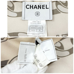 CHANEL Vintage 01A CC Chain Logo Middle Coat #36 Cream Gray Polyester Rank AB