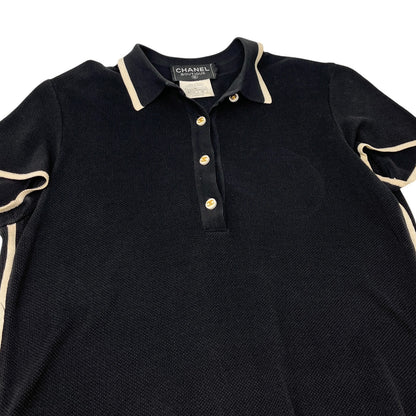 CHANEL Vintage 96C CC Mark Logo Polo Dress #38 One-piece Button Up Black Cotton