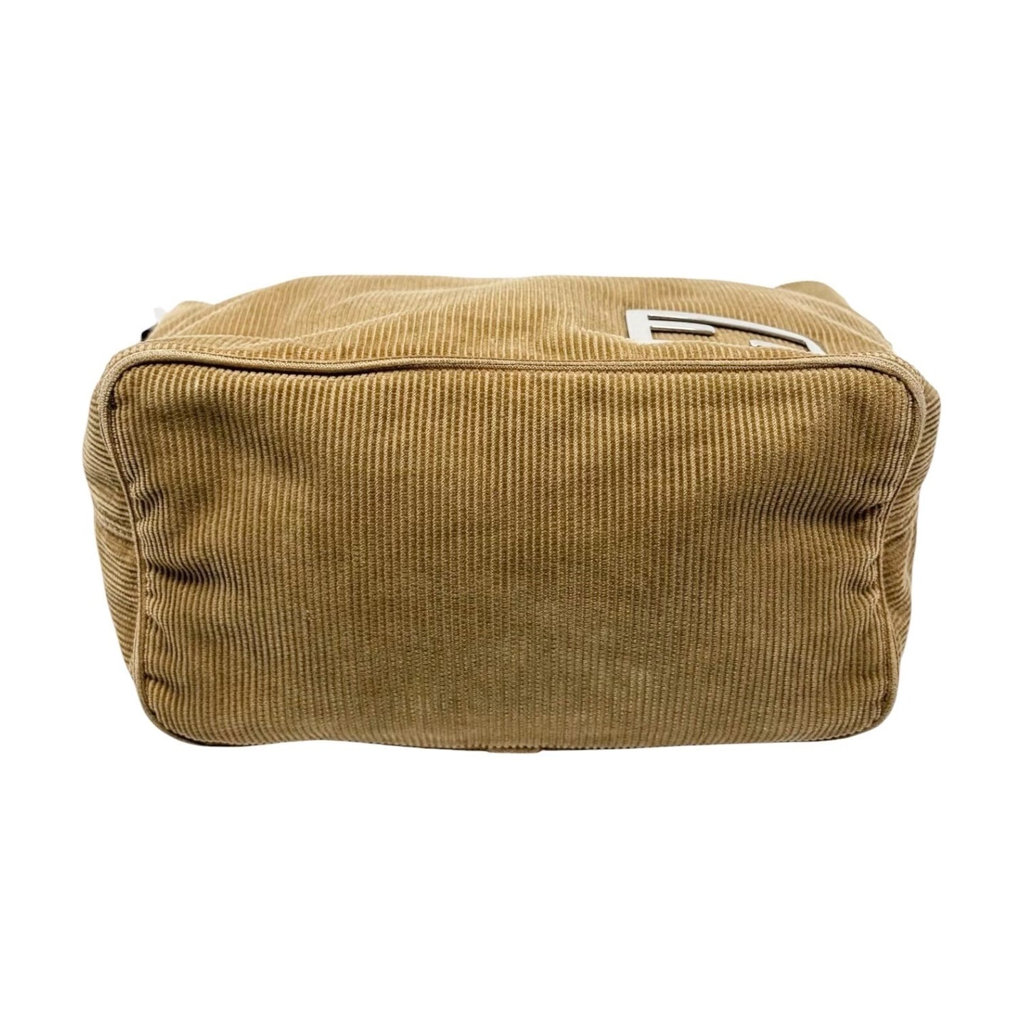 FENDI Vintage FF Logo Corduroy Pochette Shoulder Bag Beige Silver Brown 901847