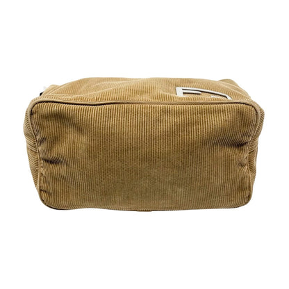 FENDI Vintage FF Logo Corduroy Pochette Shoulder Bag Beige Silver Brown 901847
