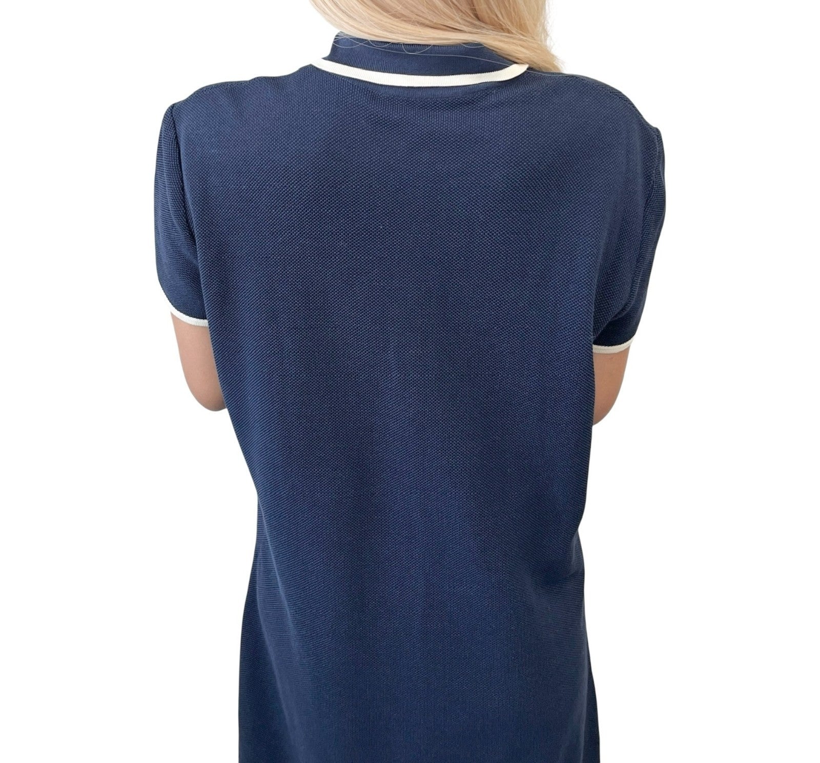 CHANEL Vintage 96C CC Logo Polo Dress One-Piece Button #42 Navy White Cotton