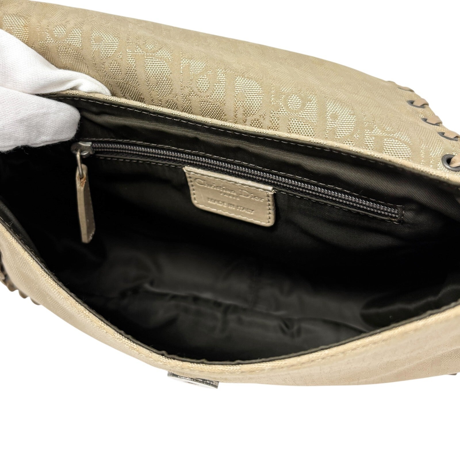 Christian Dior Vintage 2007 Trotter Monogram Crossbody Bag Charm Cream Leather