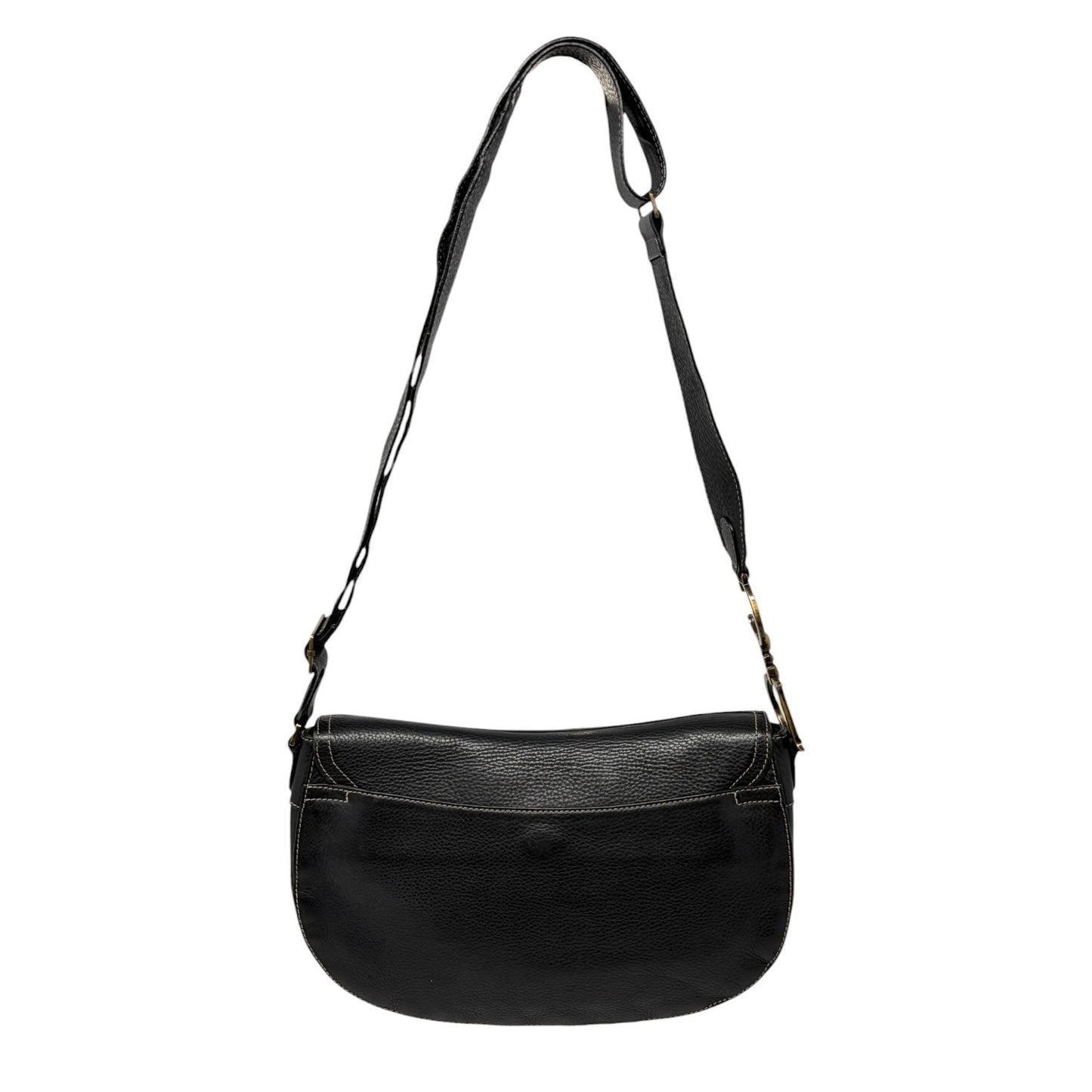 Christian Dior Vintage 2002 Double Saddle Leather Shoulder Bag Black Stitch