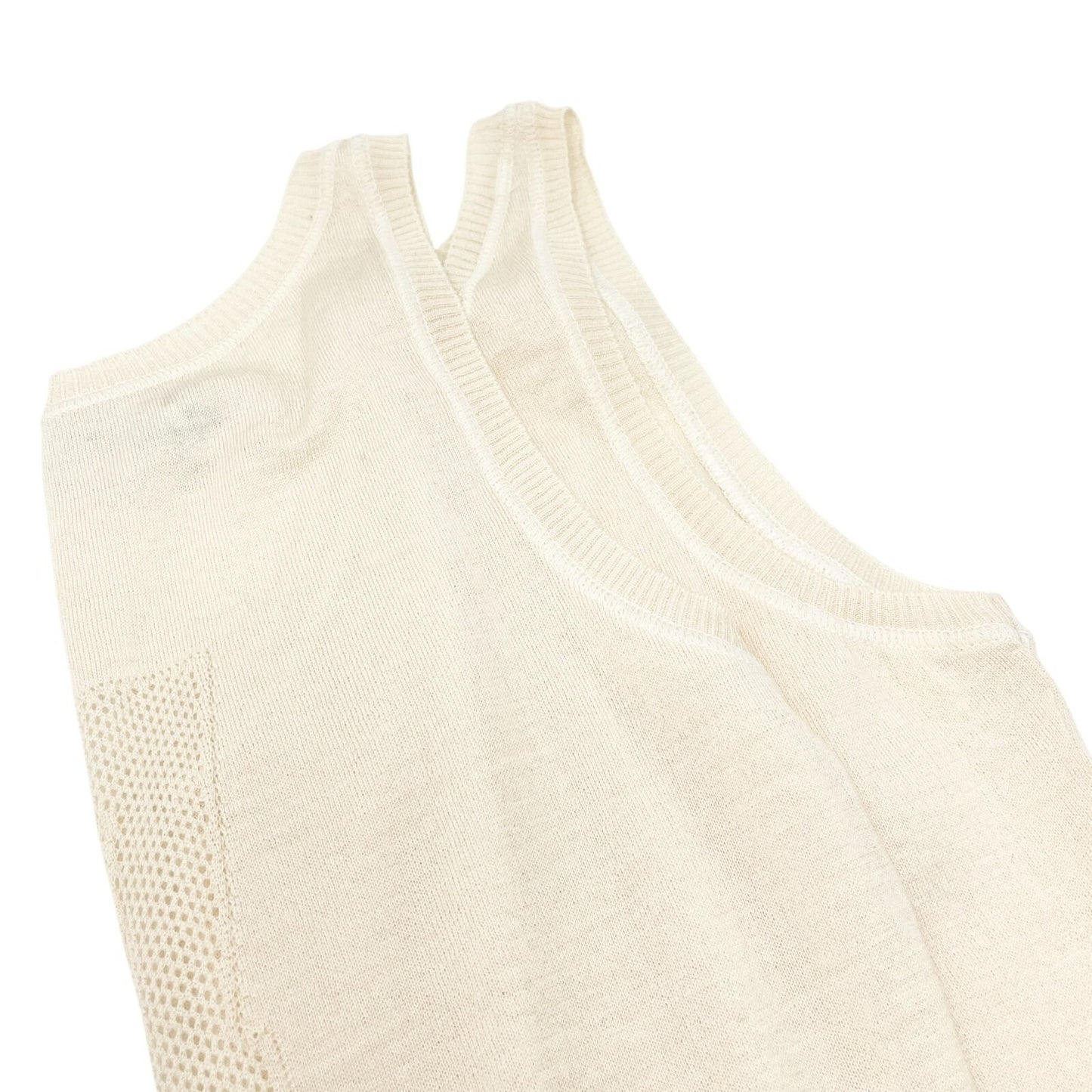 Christian Dior Vintage Logo V-neck Knit Tank Top Mesh Pullover Cream Cotton