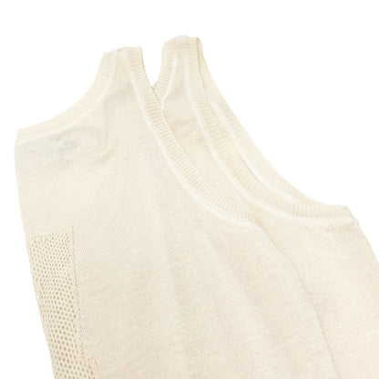 Christian Dior Vintage Logo V-neck Knit Tank Top Mesh Pullover Cream Cotton