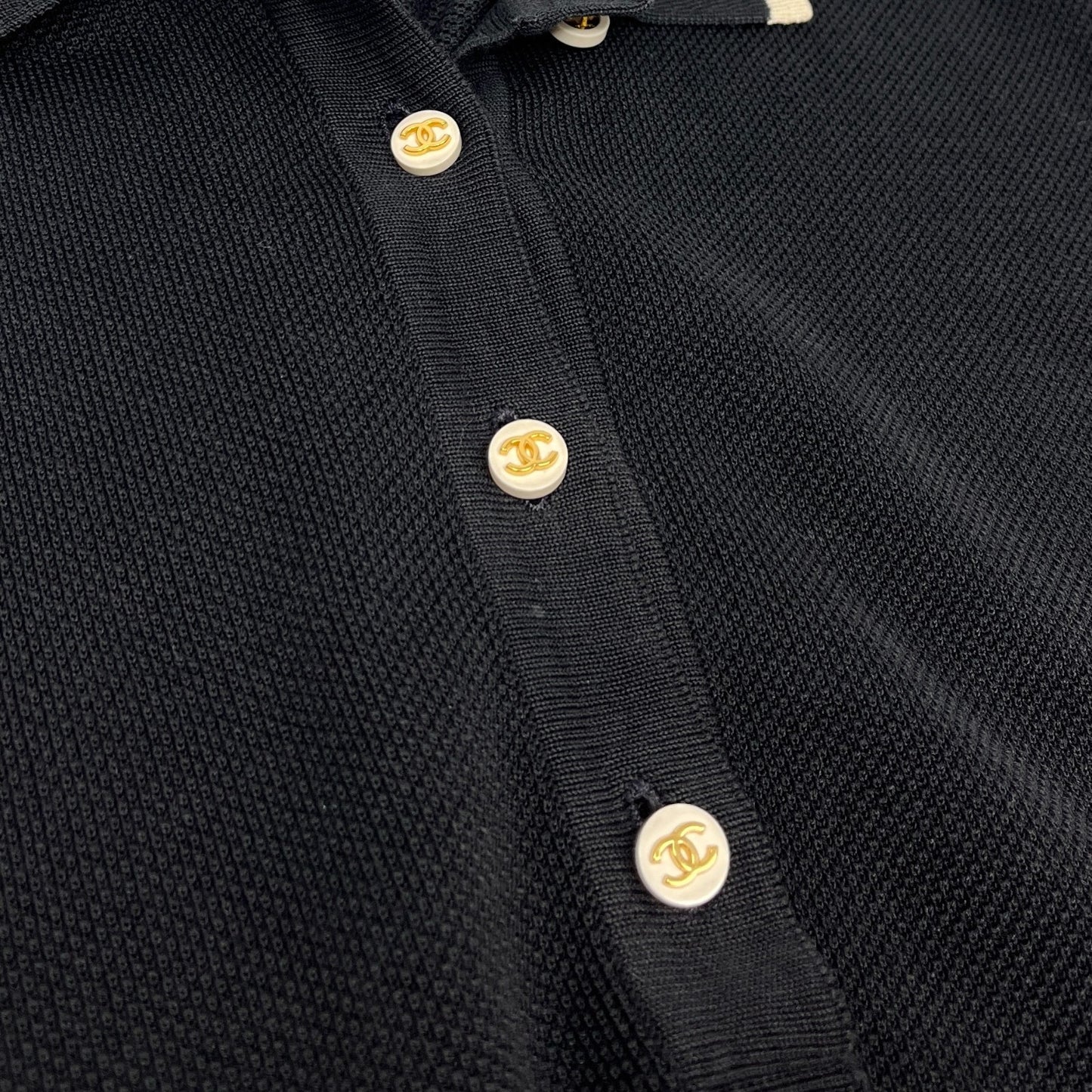 CHANEL Vintage 96C CC Mark Logo Polo Dress #38 One-piece Button Up Black Cotton