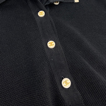 CHANEL Vintage 96C CC Mark Logo Polo Dress #38 One-piece Button Up Black Cotton